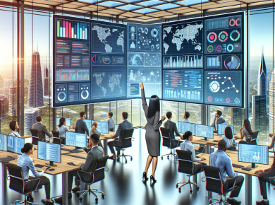 Create an image of a modern, high-tech command center filled with diverse IT professionals working collaboratively. Display multiple digital screens showing graphs, project timelines, and code. In the